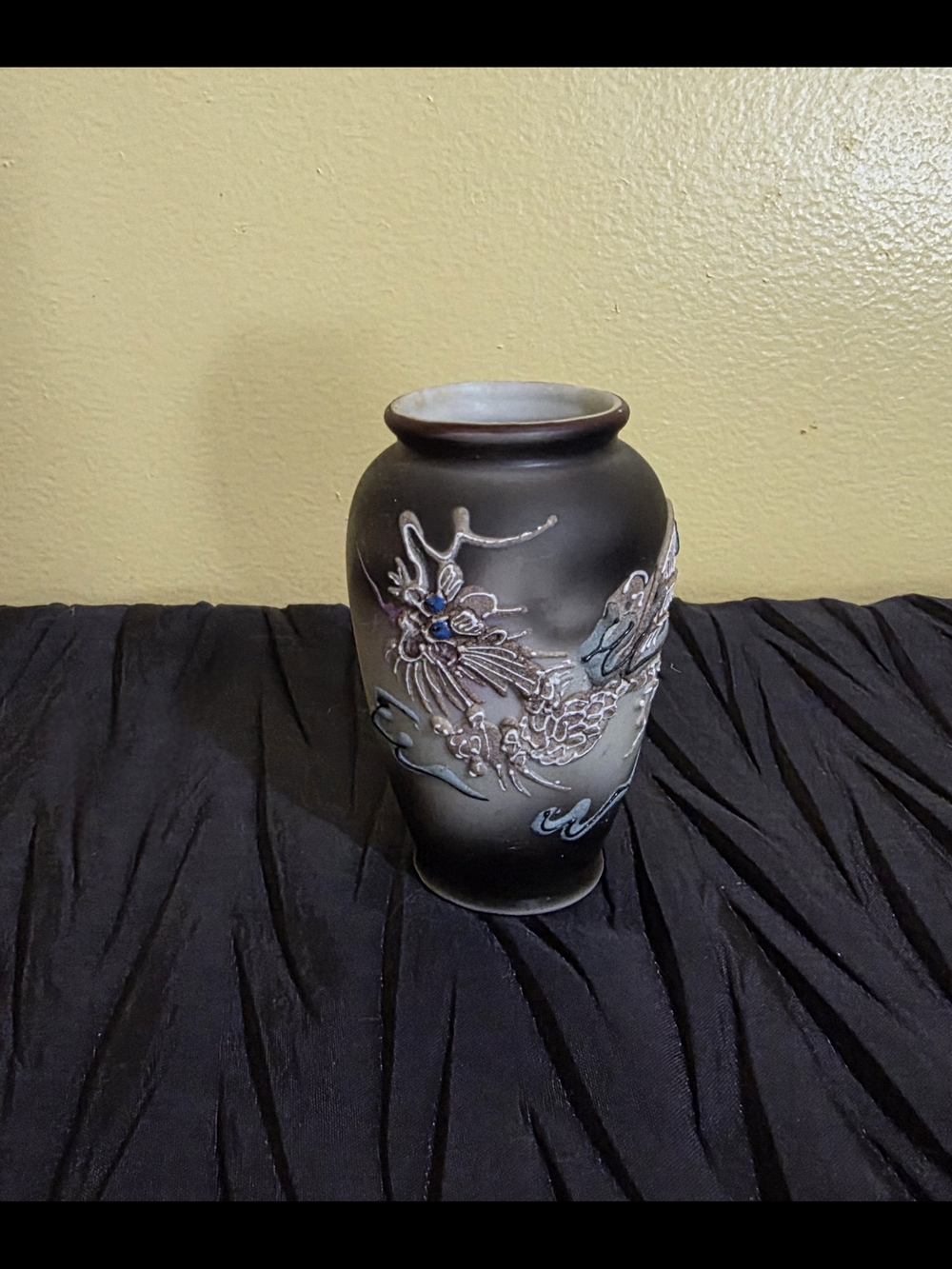 Dragon Ware Mini Black Ceramic Dragon Relief Vase
